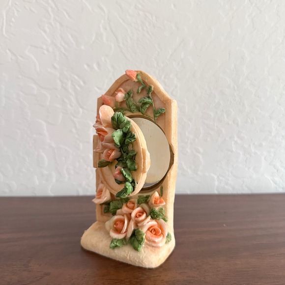 Vintage Miniature Mirror Floral Roses Garden Pink Plaster Cottagecore - Picture 2 of 8